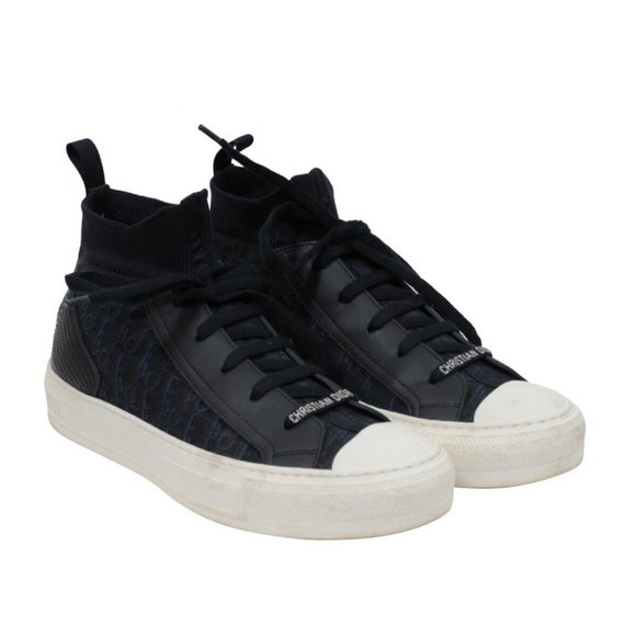 Dior Womens Walk'N'Dior Sneakers US 7.5 37.5 Blue Black High Top Oblique Trainer - Picture 1 of 11